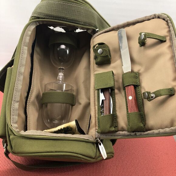 Picnic Time Meritage olive Green Two Bottle Wine Hiking Bag - Picture 5 of 10